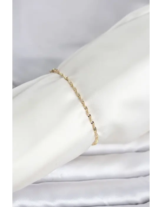 CM 14K Gold Renk Yassı Ezme Burgu Model Kadın Bileklik