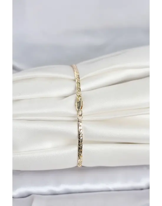 CM 14K Gold Renk Yassı Ezme Zincir Model Kadın Bileklik