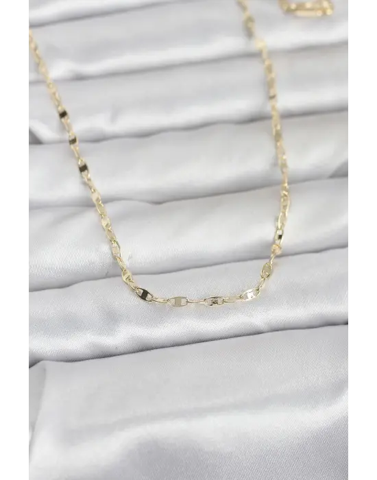 CM 14K Gold Renk Yassı Gemici Zincir Model 60 cm Kadın Kolye