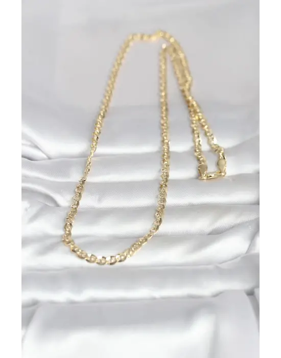 CM 14K Gold Renk Yassı Oval Zincirli Model 60 cm Kadın Kolye