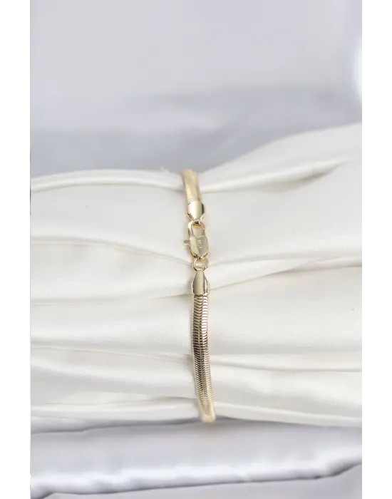 CM 14K Gold Renk Yassı Yılan Zincir Model Kadın Bileklik