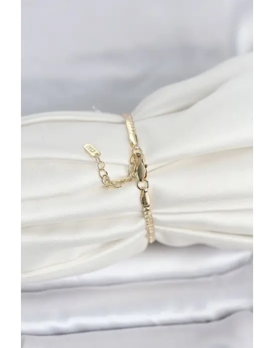 CM 14K Gold Renk Yassı Zincir Model Kadın Bileklik