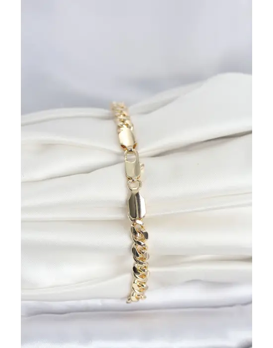 CM 14K Gold Renk Yassı Zincir Model Kadın Bileklik