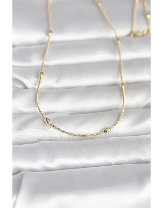 CM 14K Gold Renk Yılan Zincirli Damla Topçuk Model 60 cm Kadın Kolye