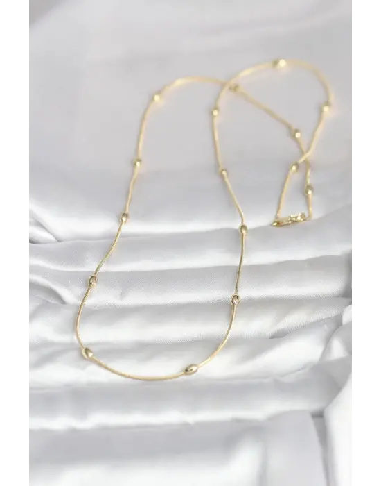 CM 14K Gold Renk Yılan Zincirli Damla Topçuk Model 60 cm Kadın Kolye