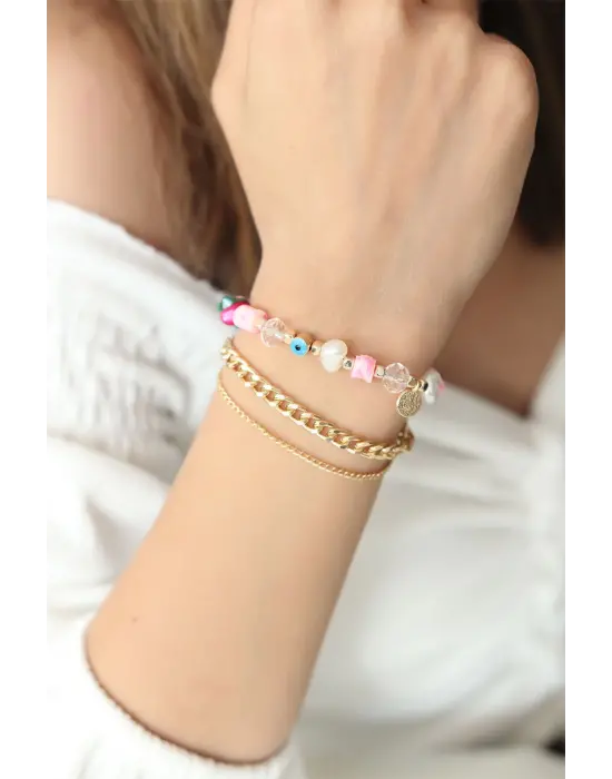 Çoklu Nazar Boncuk Detaylı Kadın Bileklik
