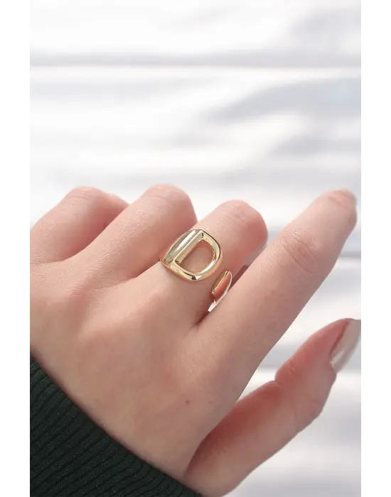 D Harfli Altın Renk Ayarlanabilir Yüzük