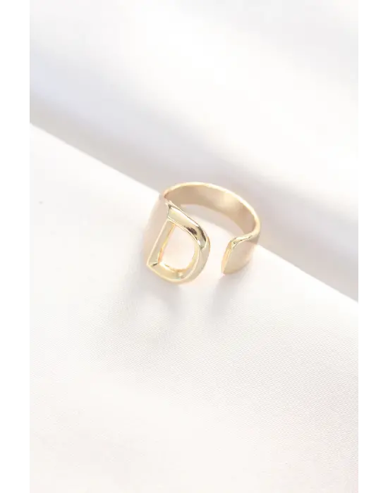 D Harfli Altın Renk Ayarlanabilir Yüzük