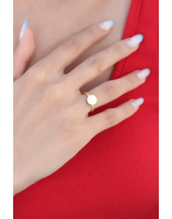 Daire Plaka Gold Renk Kadın Yüzük