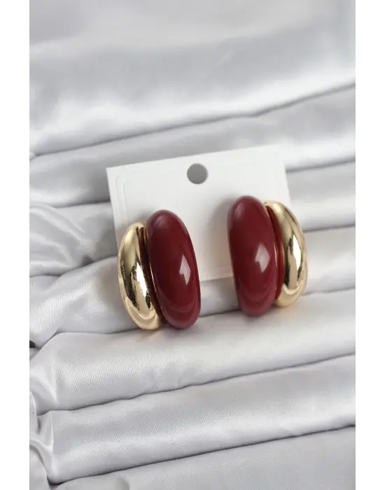 Damla Model Bordo Vintage Gold Renk Kadın Küpe