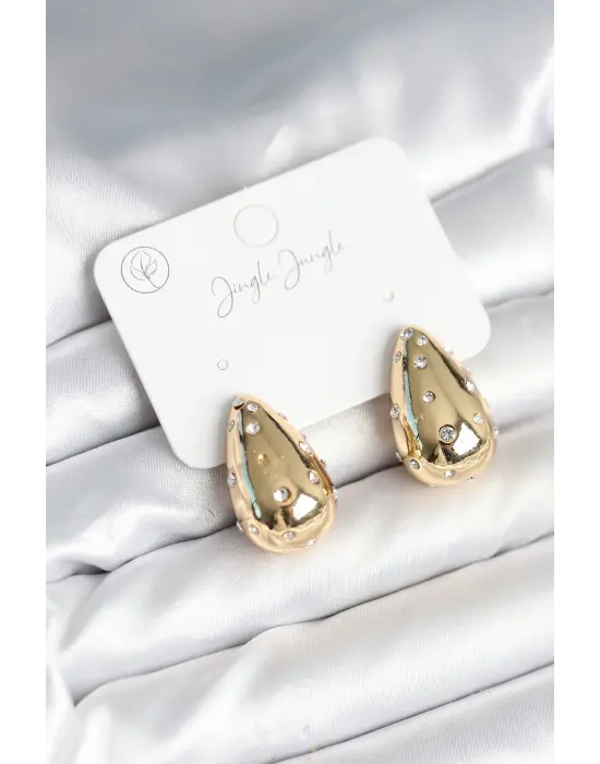 Damla Model Pirinç Gold Renk Kadın Küpe