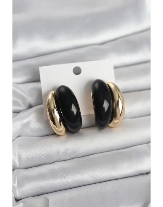 Damla Model Siyah Vintage Gold Renk Kadın Küpe