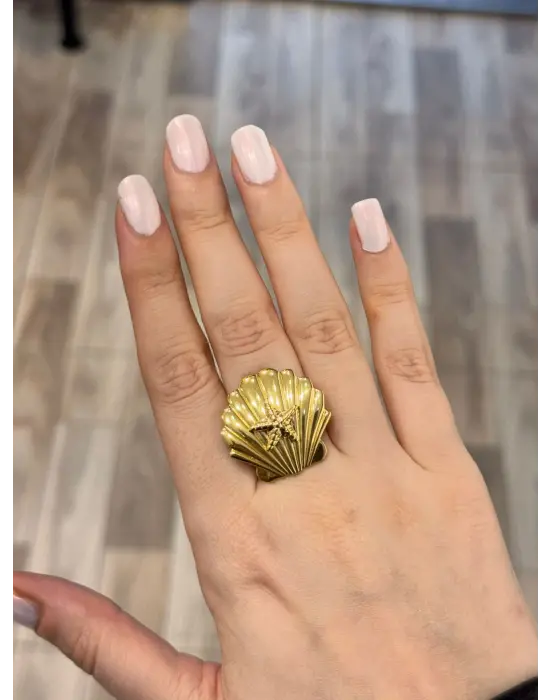 Deniz Kabuğu İstiridye Deniz Yıldızı Motifli Tatillik Yüzük