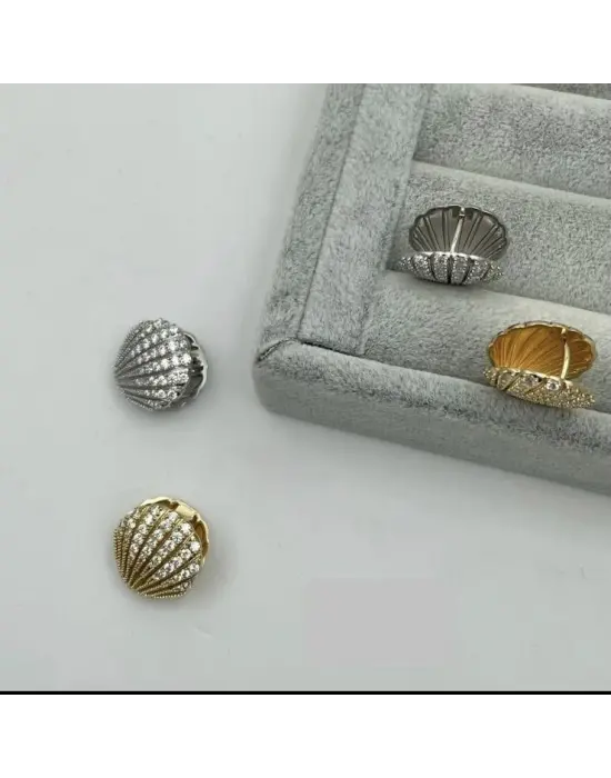 Deniz Kabuğu Midye İstiridye Taşlı Çelik Küpe