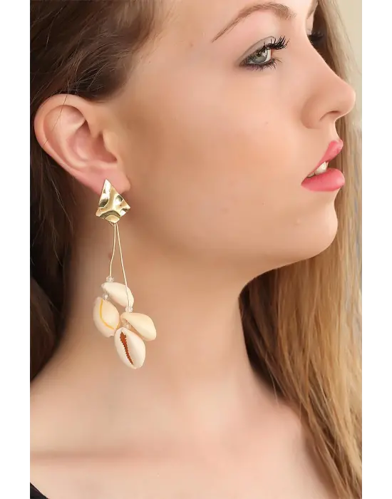 Deniz Kabuklu Gold Metal Bayan Küpe