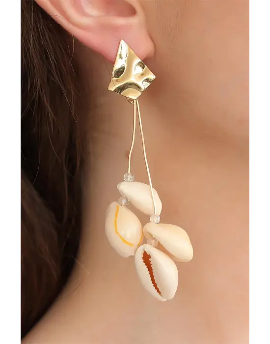 Deniz Kabuklu Gold Metal Bayan Küpe