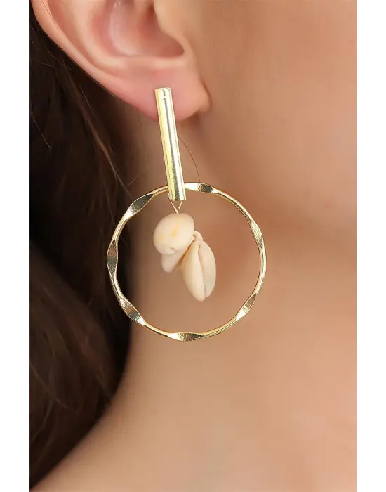 Deniz Kabuklu Gold Metal Halka Bayan Küpe