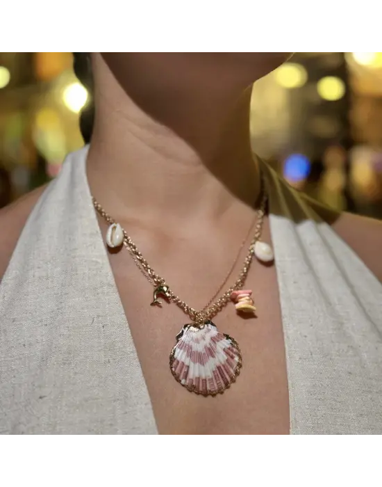 Deniz Kabuklu Kırmızı İstiridye Kolye