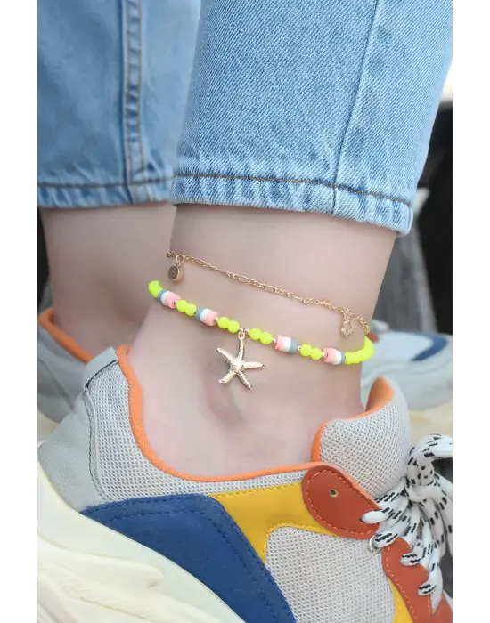 Deniz Yıldızı Tasarımlı Boncuklu Halhal