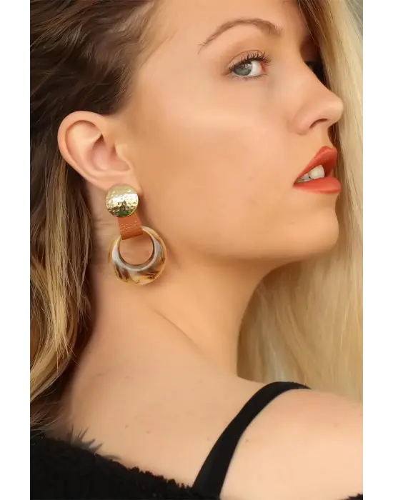 Desenli Kahverengi Bayan Küpe