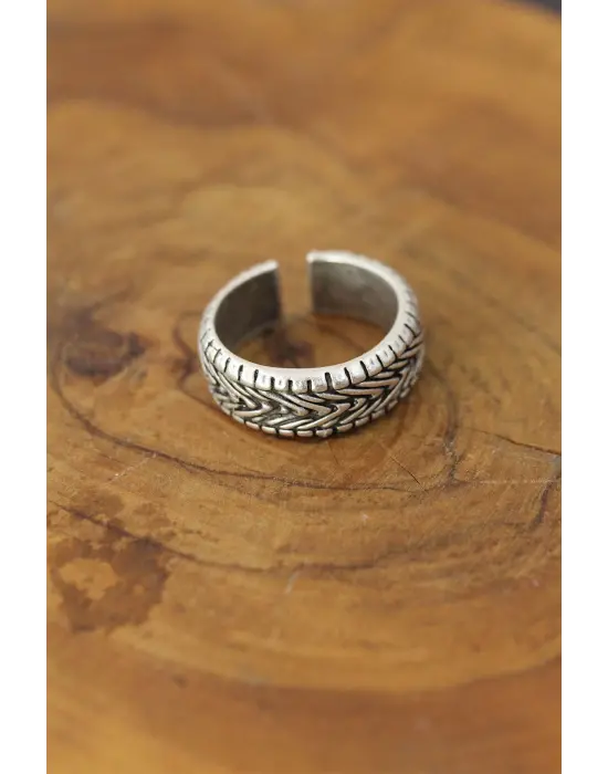 Desenli Metal Ayarlanabilir Erkek Yüzük