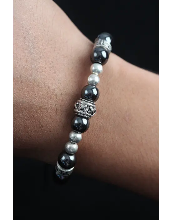 Doğal Taş X Model Antrasit Renk Asansörlü Erkek Bileklik