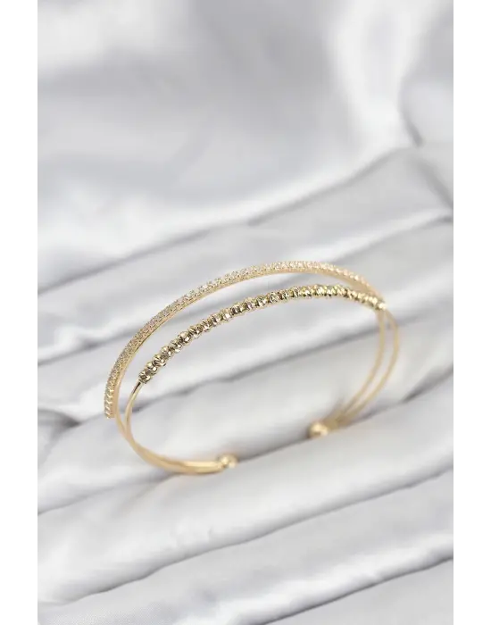 Dorika Model Çelik Gold Renk Kadın Kelepçe Bileklik