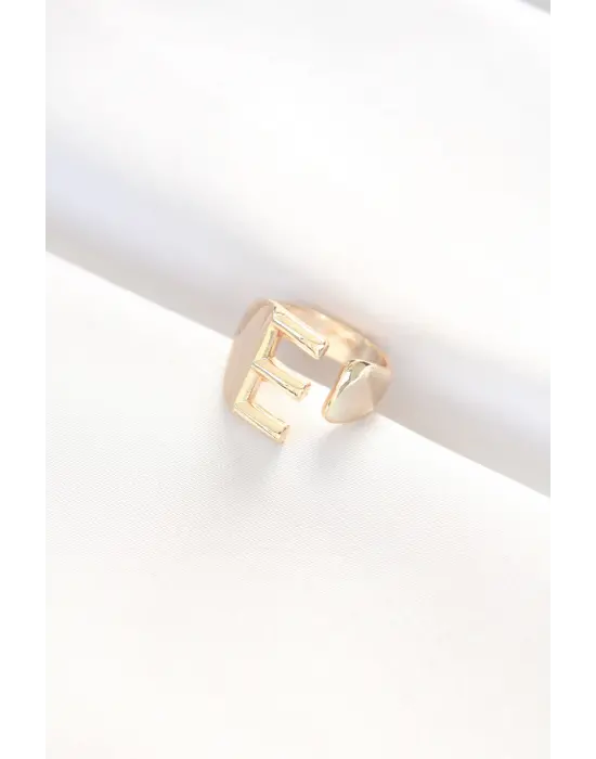 E Harfli Altın Renk Ayarlanabilir Yüzük