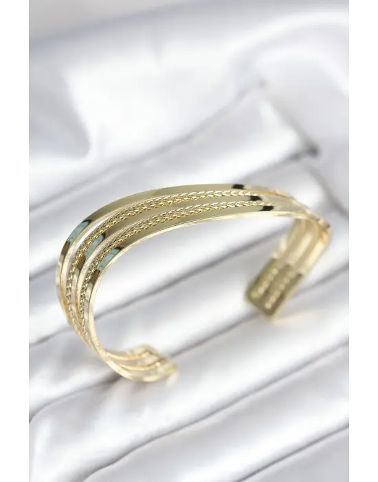 Eğik Şerit Model Gold Renk Pirinç Kadın Bileklik