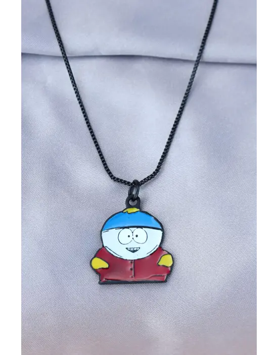 Eric Cartman Tasarımlı Siyah Zincirli Erkek Kolye