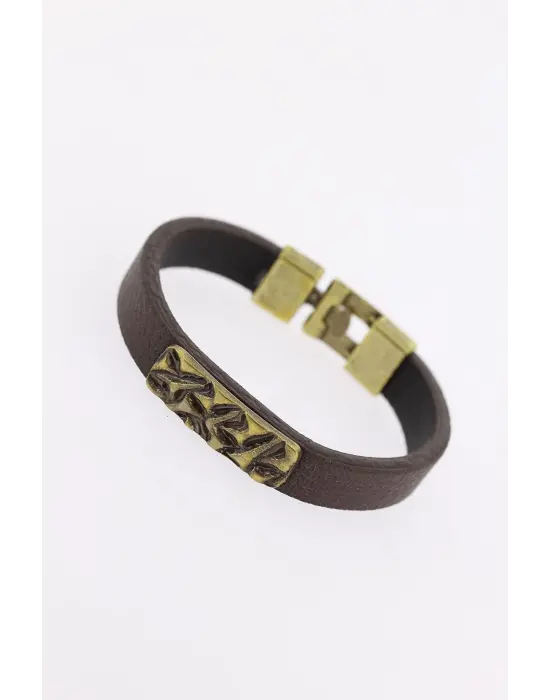 Eskitme Metal Şık Aksesuarlı Kahverengi Deri Erkek Bileklik