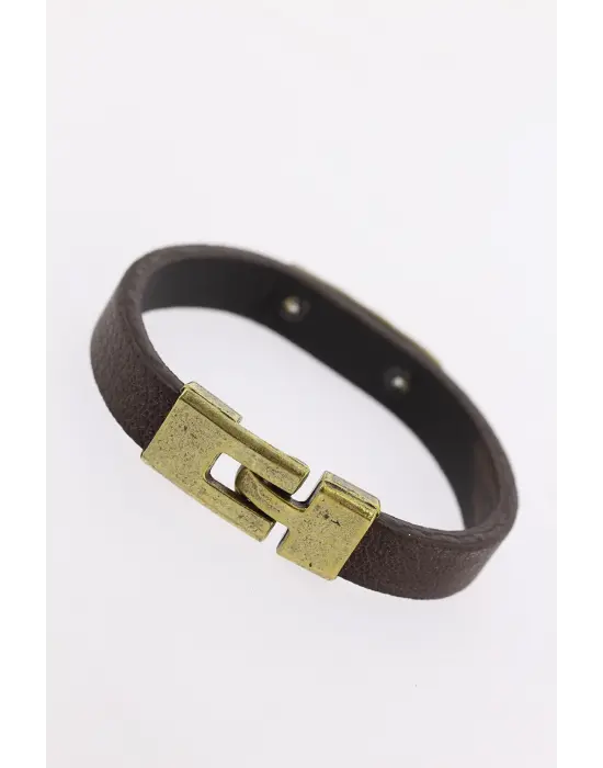 Eskitme Metal Şık Aksesuarlı Kahverengi Deri Erkek Bileklik