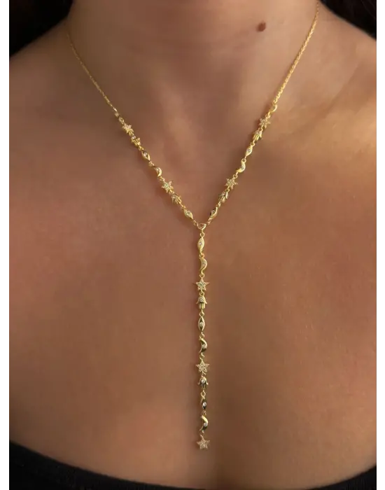 Fatma Ana Eli Yıldızlı Uzun Y Kolye