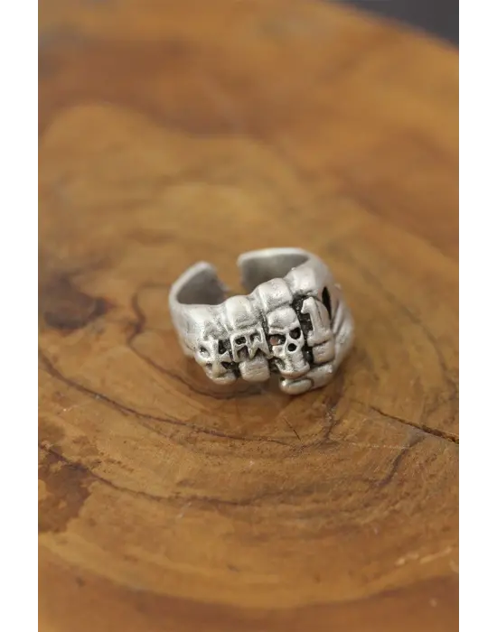 Figürlü Yumruk Model Metal Ayarlanabilir Erkek Yüzük