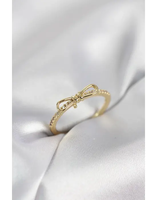 Fiyonk Model Zirkon Taşlı Gold Renk Kadın Yüzük