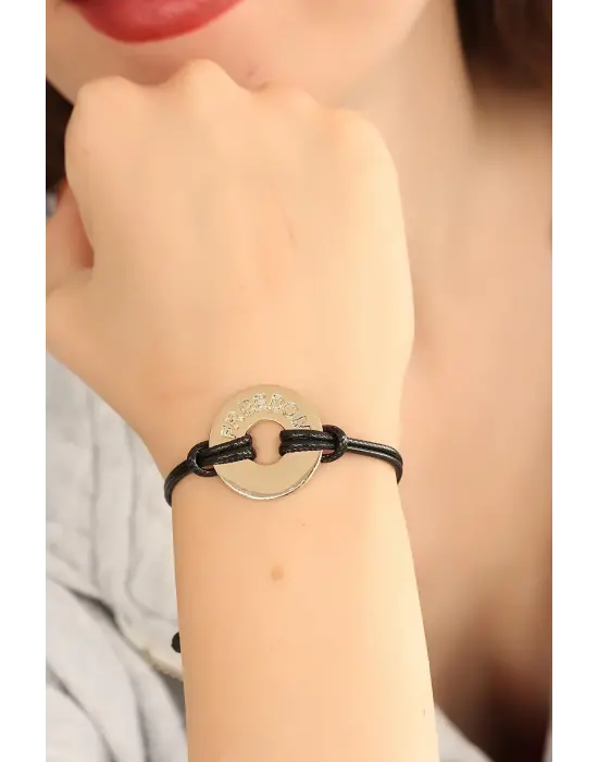 FREEDOM (Özgür) Siyah Deri İpli Unisex Mood Bileklik