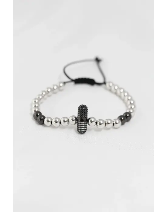 Füme Gümüş Renk Çelik Zirkon Objeli Asansörlü Bileklik