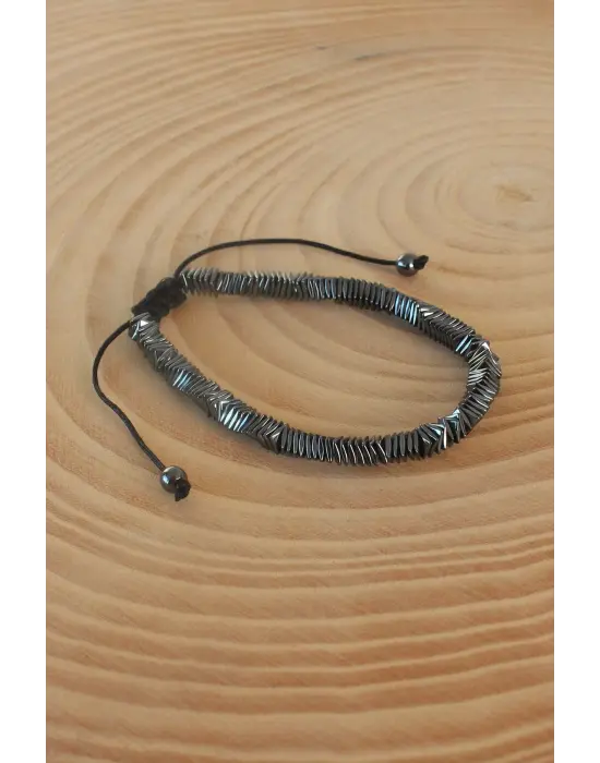 Füme Renk Makrome Doğal Taş Erkek Bileklik