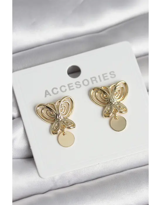 Füsun Küpesi Model Gold Renk Kelebek Model Pirinç Kadın Küpe