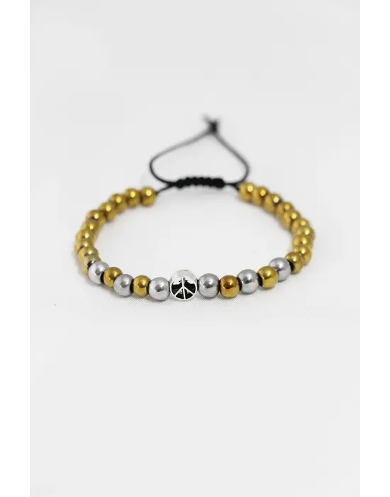 Gold Gümüş Renk Barış İşareti Model Asansörlü Erkek Bileklik