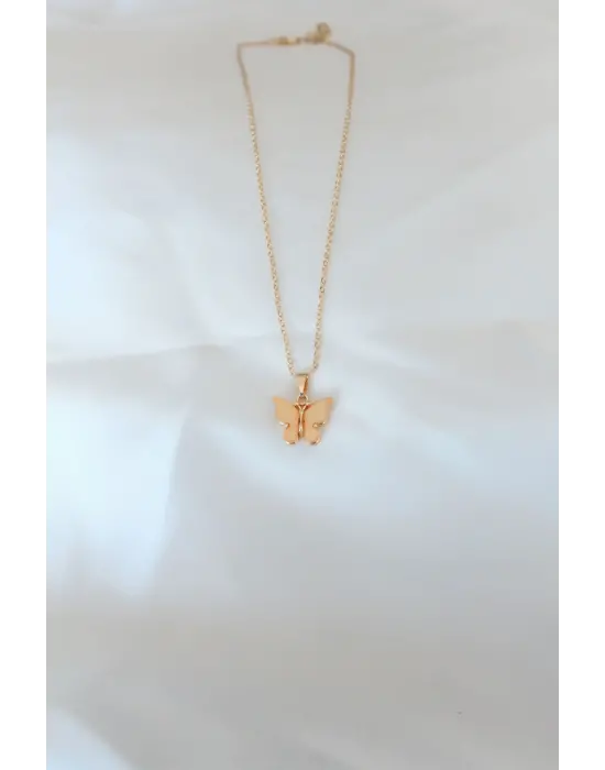 Gold Kaplama Sarı Renk Sedefli Kelebek Kolye
