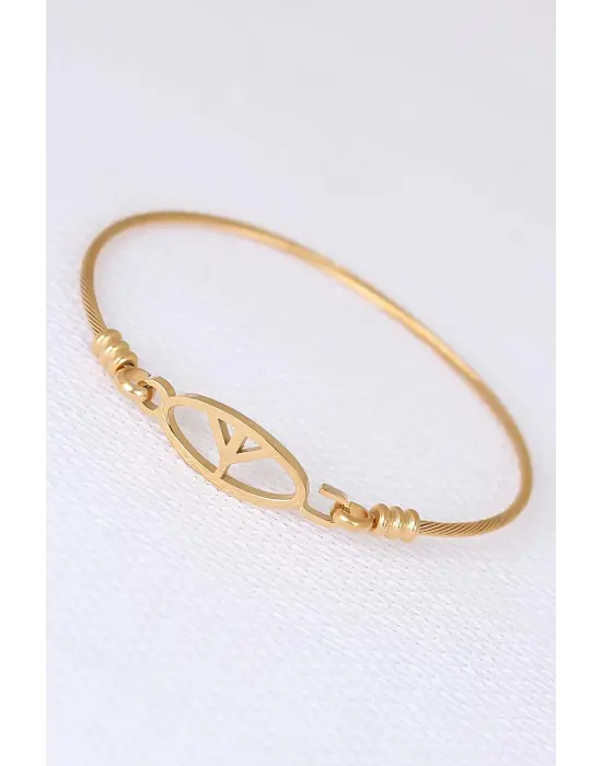 Gold Metal Çelik Figürlü Erkek Kelepçe Bileklik