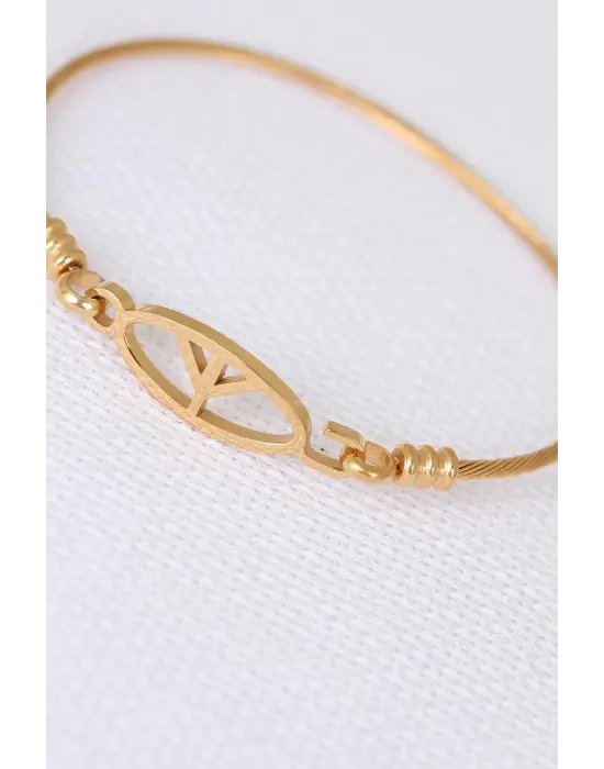 Gold Metal Çelik Figürlü Erkek Kelepçe Bileklik