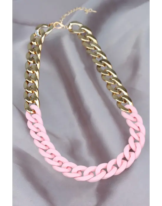 Gold Pembe Renk Uzay Yolu Model Zincir Kolye