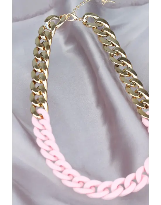 Gold Pembe Renk Uzay Yolu Model Zincir Kolye