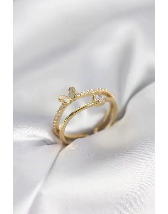 Gold Renk 2li Zirkon Taşlı Kelebek Model Kadın Yüzük