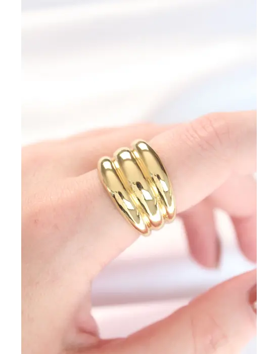 Altın Ayarlanabilir Çizgili Bombe Yüzük