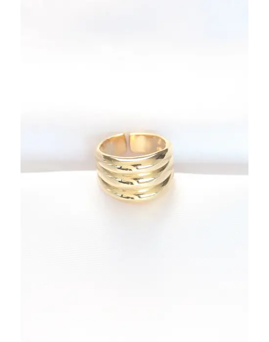 Altın Ayarlanabilir Çizgili Bombe Yüzük