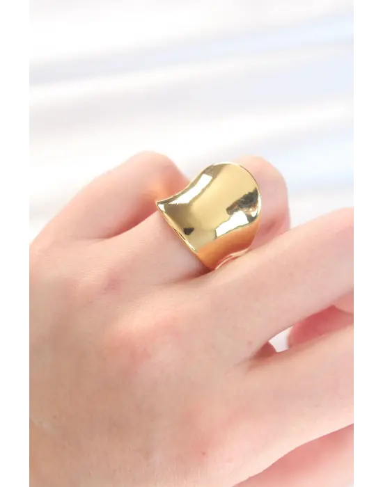 Altın Ayarlanabilir Kavisli Ayna Yüzük