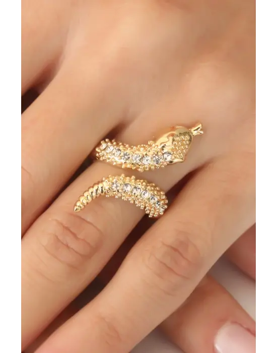 Gold Renk Ayarlanabilir Zirkon Taşlı Kadın Yılan Yüzük